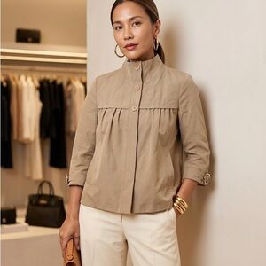 Boss Hugo Boss Tan Perforated Pleated Jacket | Size 6